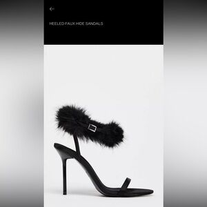 Zara Black Faux Fur Heeled Sandals